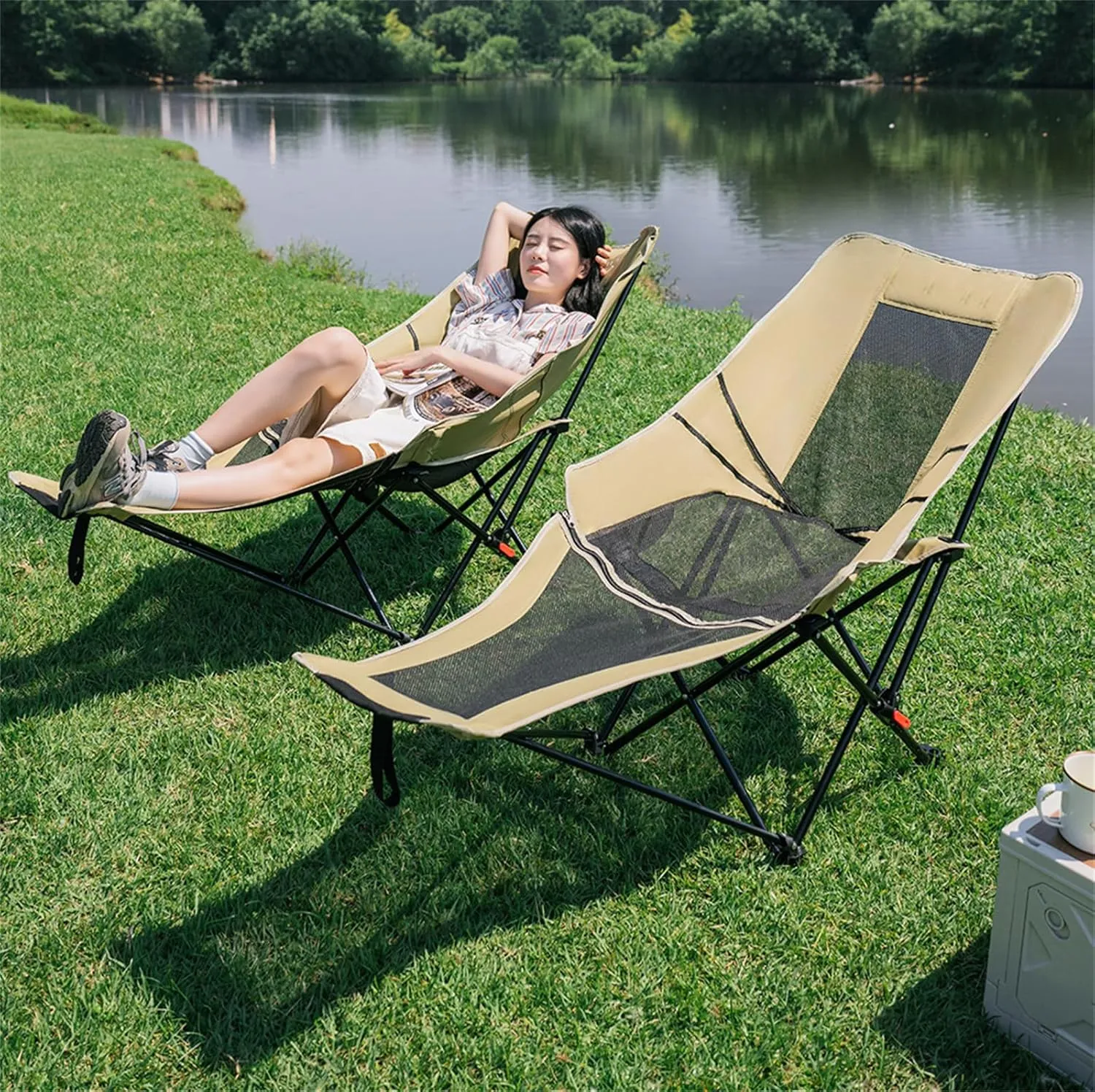 Camping Chair with Nylon Mesh,Breathable，Office Lunch Break Lounge Chair,Ultra-Light and Portable Beach Chair, Fishing Chair for Camping,Outdoor,Fishing Black