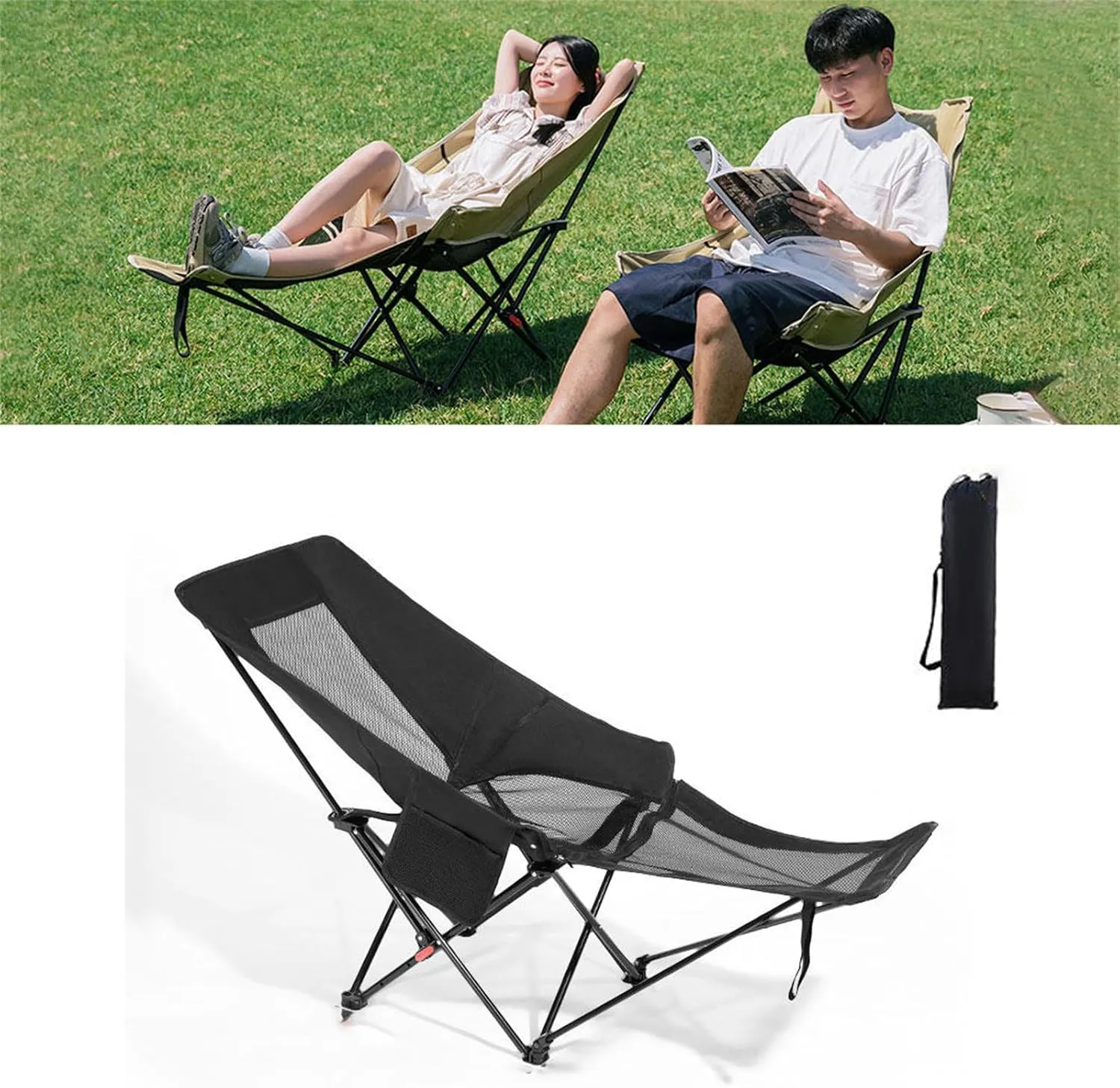 Camping Chair with Nylon Mesh,Breathable，Office Lunch Break Lounge Chair,Ultra-Light and Portable Beach Chair, Fishing Chair for Camping,Outdoor,Fishing Black