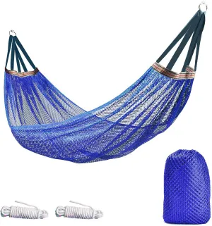Camping Hammock, Outdoor Travel Equipment with Tree Straps for Swaying, Adjustable Tree Straps, Fits 1-2 People (Blue)