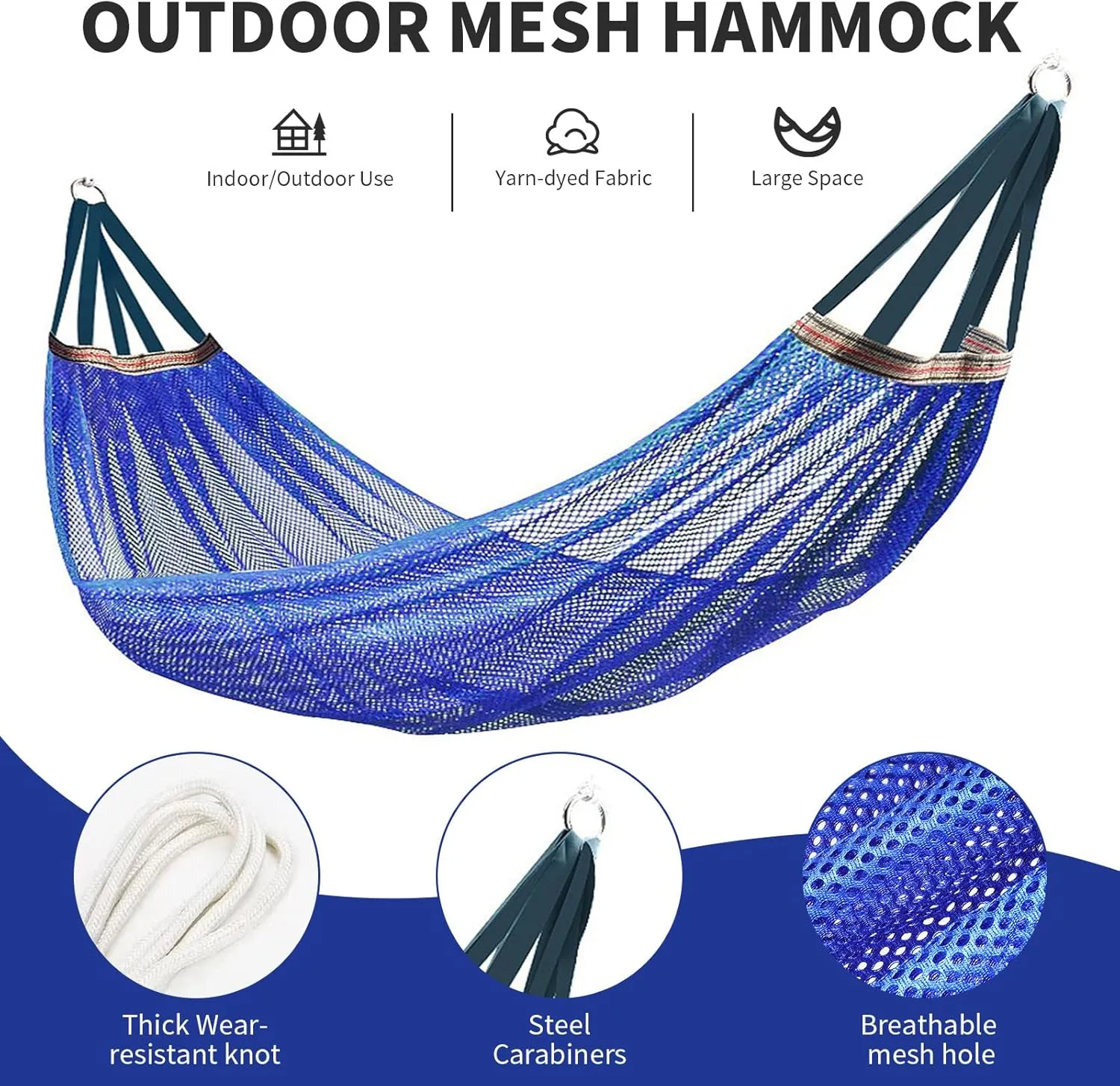 Camping Hammock, Outdoor Travel Equipment with Tree Straps for Swaying, Adjustable Tree Straps, Fits 1-2 People (Blue)