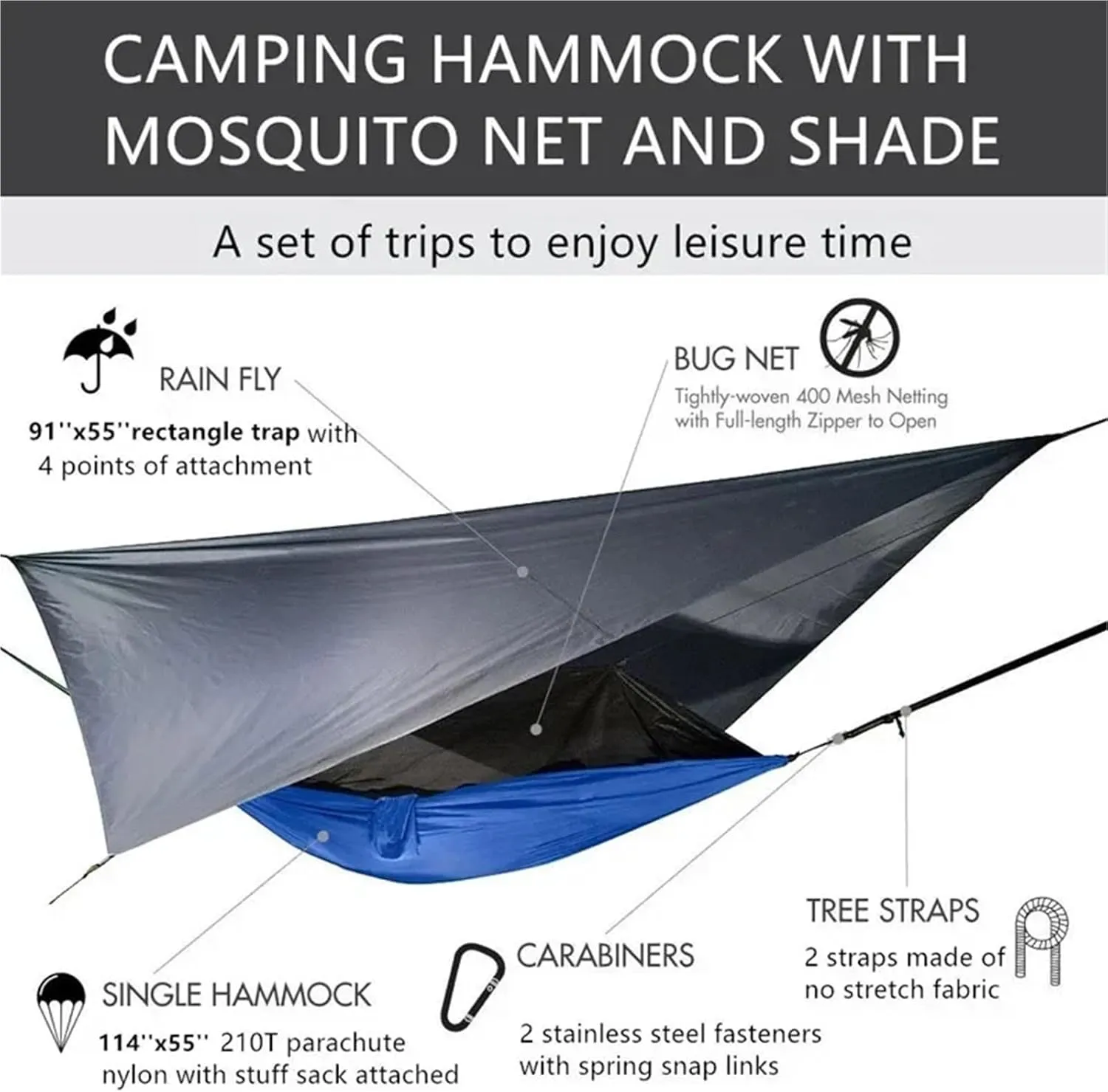 Camping Hammock with Mosquito Net and Rain Fly Tarp,Portable Tree Hammock Nylon Swing Hammocks Sun Shelter Rain Fly(Light Green)