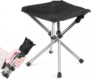 Camping Stool 12.2'' High Folding Camp Stool 220lbs Heavy Loading Tripod Chair Portable Wear-Resistant Fishing Stool Folding Chair for Outdoor Walking Hiking Travel S, Folding Camp Stool