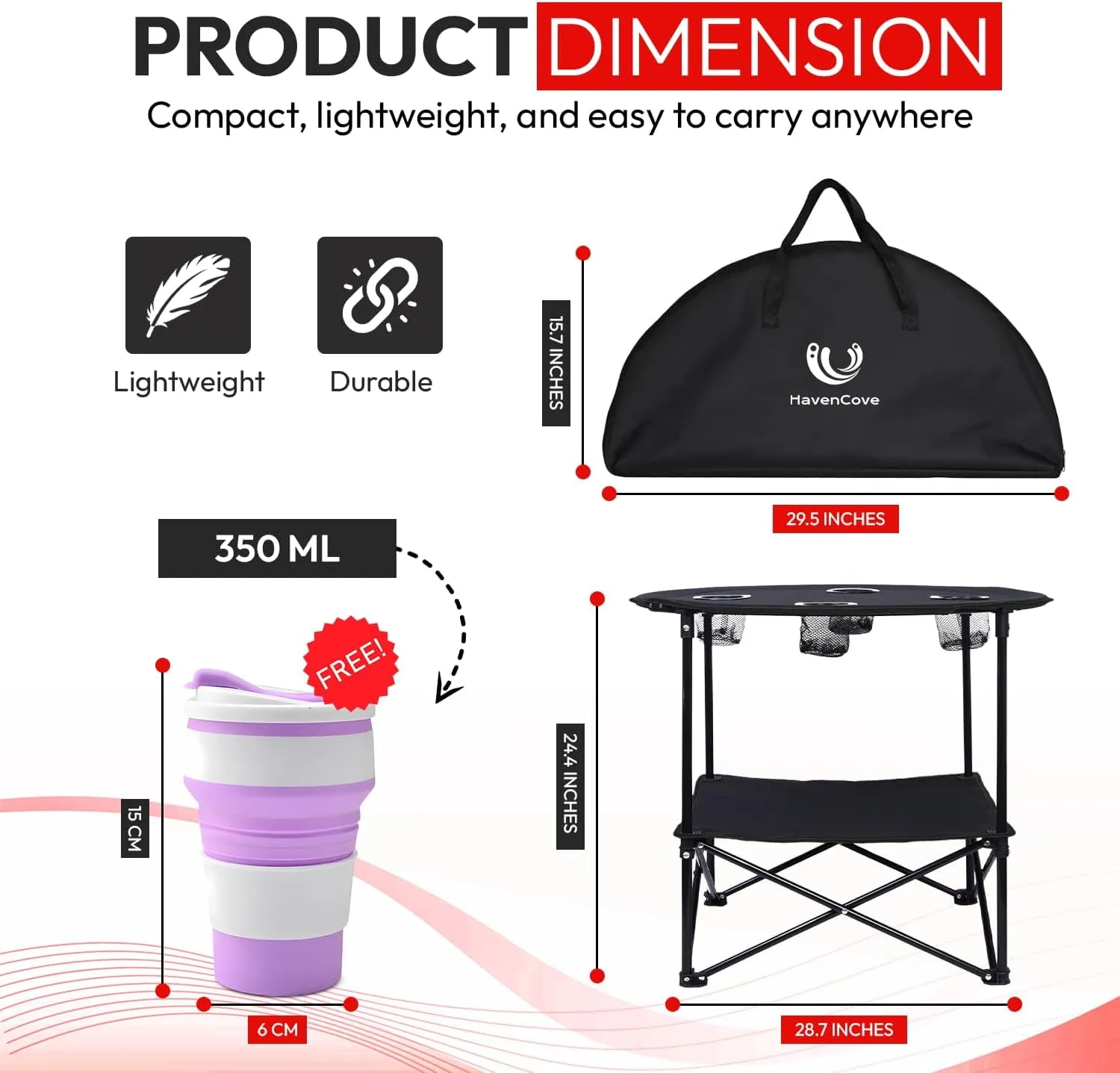 Camping Table, 2-Tier Folding Portable Table with 4 Cup Holders, Camping Cip & Carry Bags for Camping, Collapsible Table Steel Frame, High-Grade 600D Canvas, for BBQ, Fishing, and Picnic