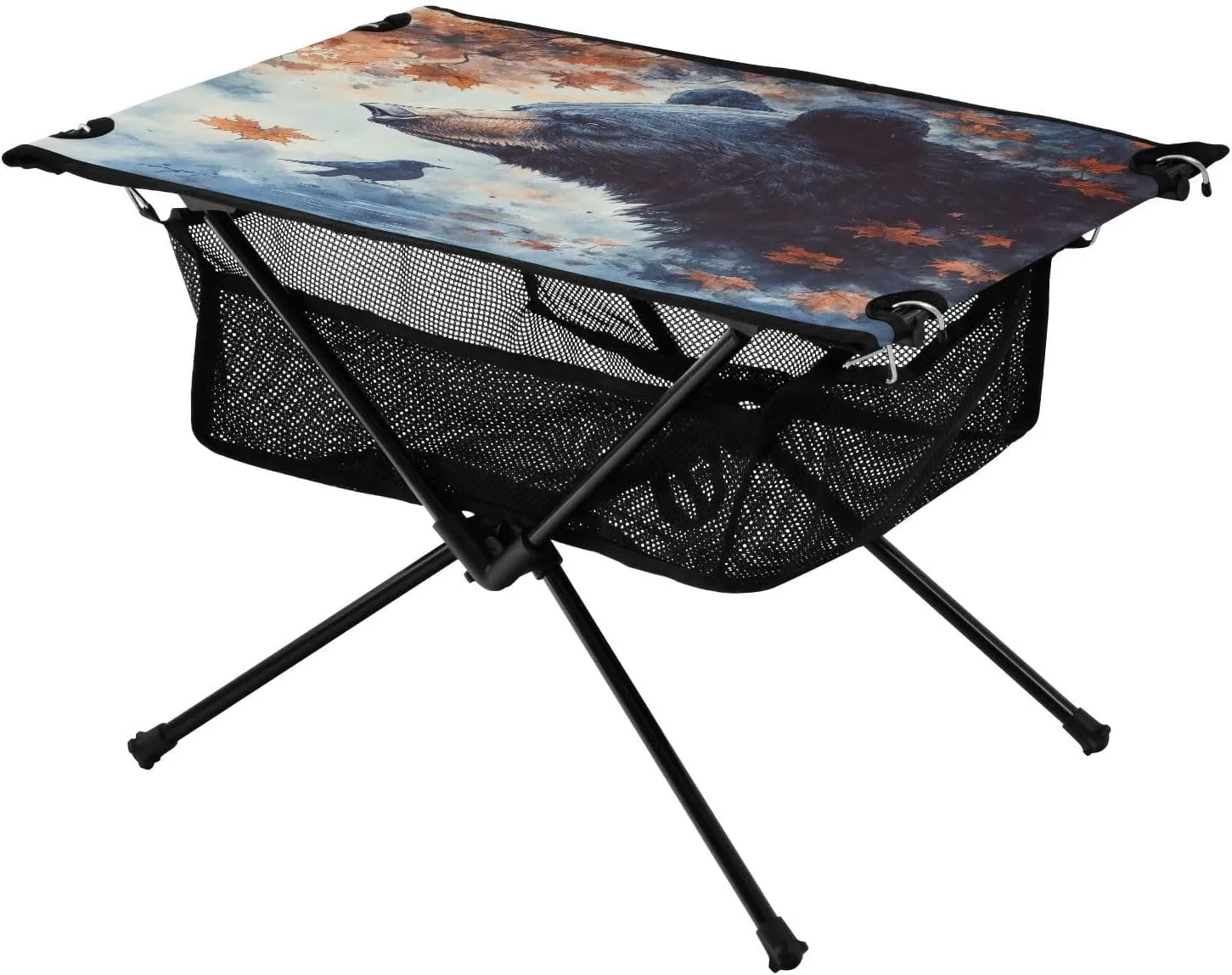 Camping Table Lightweight Portable Folding Table with Mesh Storage Net Bear Crow Ideal for Camping Hiking Beach Picnic Travel Backyard