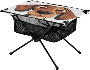 Camping Table Lightweight Portable Folding Table with Mesh Storage Net Cartoon Hound Dog Ideal for Camping Hiking Beach Picnic Travel Backyard