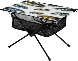 Camping Table Lightweight Portable Folding Table with Mesh Storage Net Cat and Wild Animals Eye Ideal for Camping Hiking Beach Picnic Travel Backyard