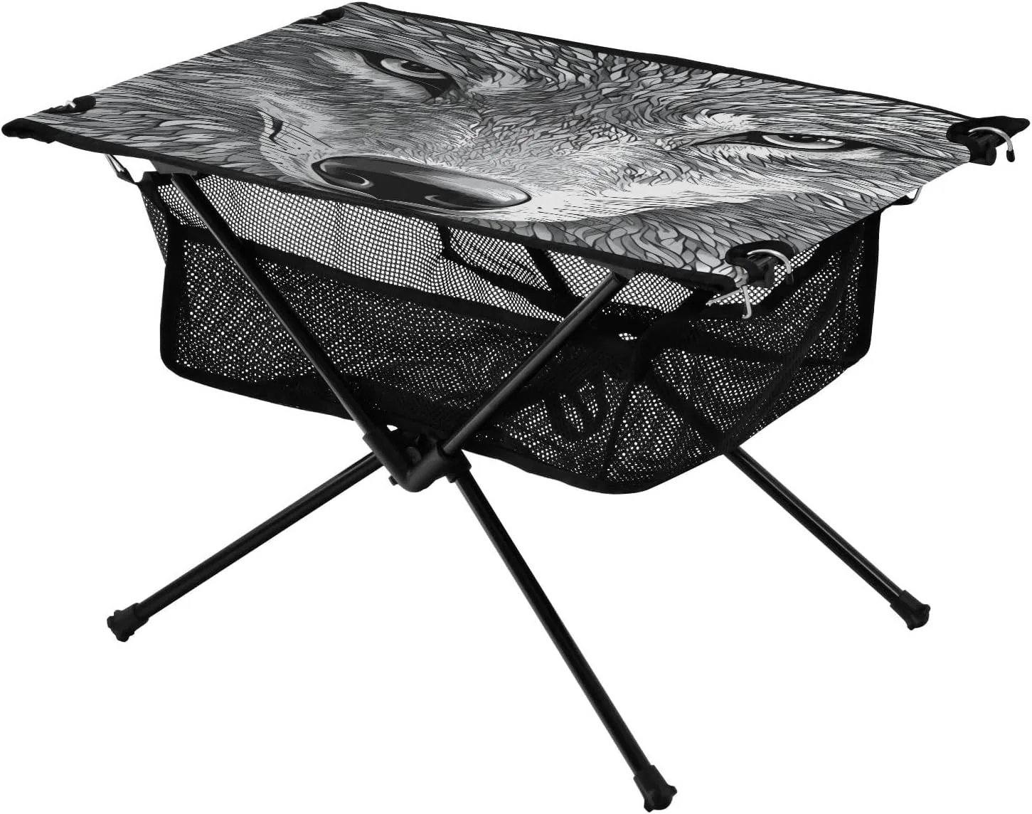 Camping Table Lightweight Portable Folding Table with Mesh Storage Net Fierce Female Wolf Ideal for Camping Hiking Beach Picnic Travel Backyard