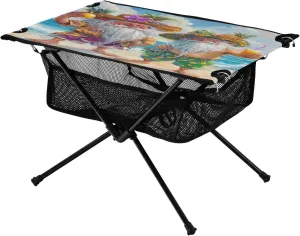 Camping Table Lightweight Portable Folding Table with Mesh Storage Net Flower Bearded Old Man Ideal for Camping Hiking Beach Picnic Travel Backyard