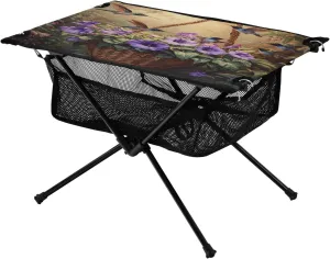 Camping Table Lightweight Portable Folding Table with Mesh Storage Net Flower Purple Morning Glories Ideal for Camping Hiking Beach Picnic Travel Backyard
