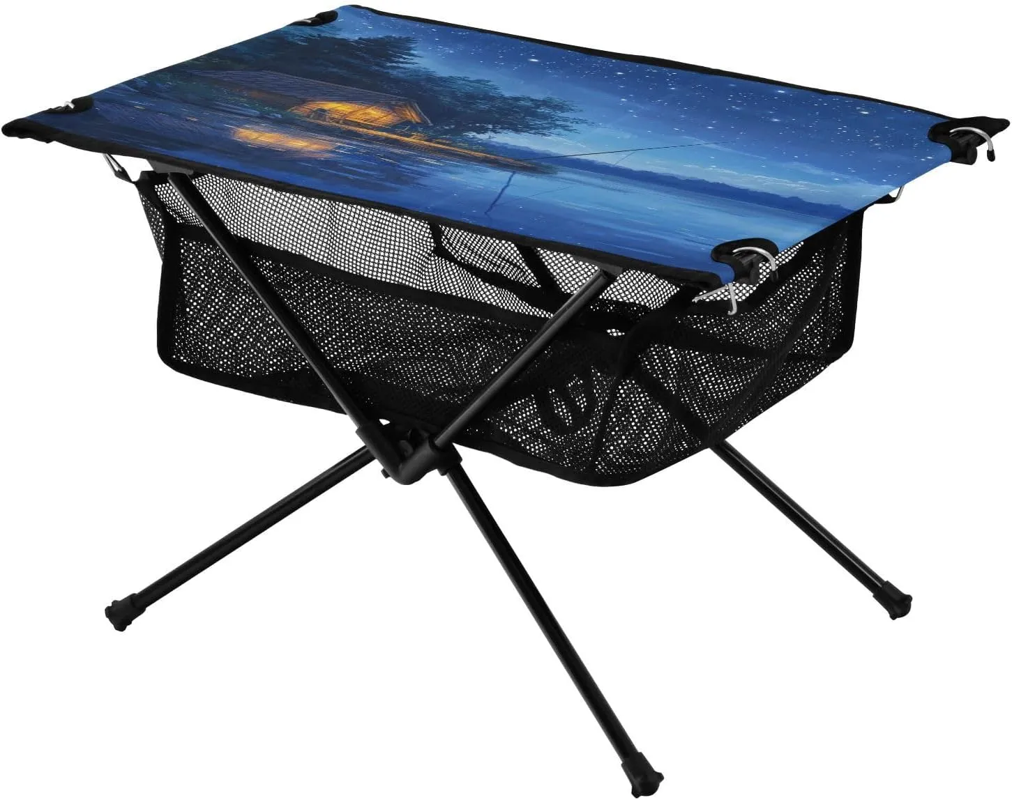 Camping Table Lightweight Portable Folding Table with Mesh Storage Net Galaxy Starry Sky Log Cabin Ideal for Camping Hiking Beach Picnic Travel Backyard