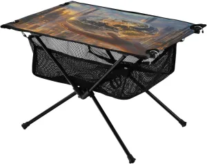 Camping Table Lightweight Portable Folding Table with Mesh Storage Net Hand World Map Ideal for Camping Hiking Beach Picnic Travel Backyard