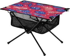 Camping Table Lightweight Portable Folding Table with Mesh Storage Net Ocean Themed Polka Dot Blue Conch Ideal for Camping Hiking Beach Picnic Travel Backyard