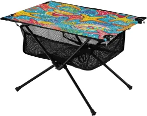 Camping Table Lightweight Portable Folding Table with Mesh Storage Net Ocean Themed Yellow Starfish Ideal for Camping Hiking Beach Picnic Travel Backyard