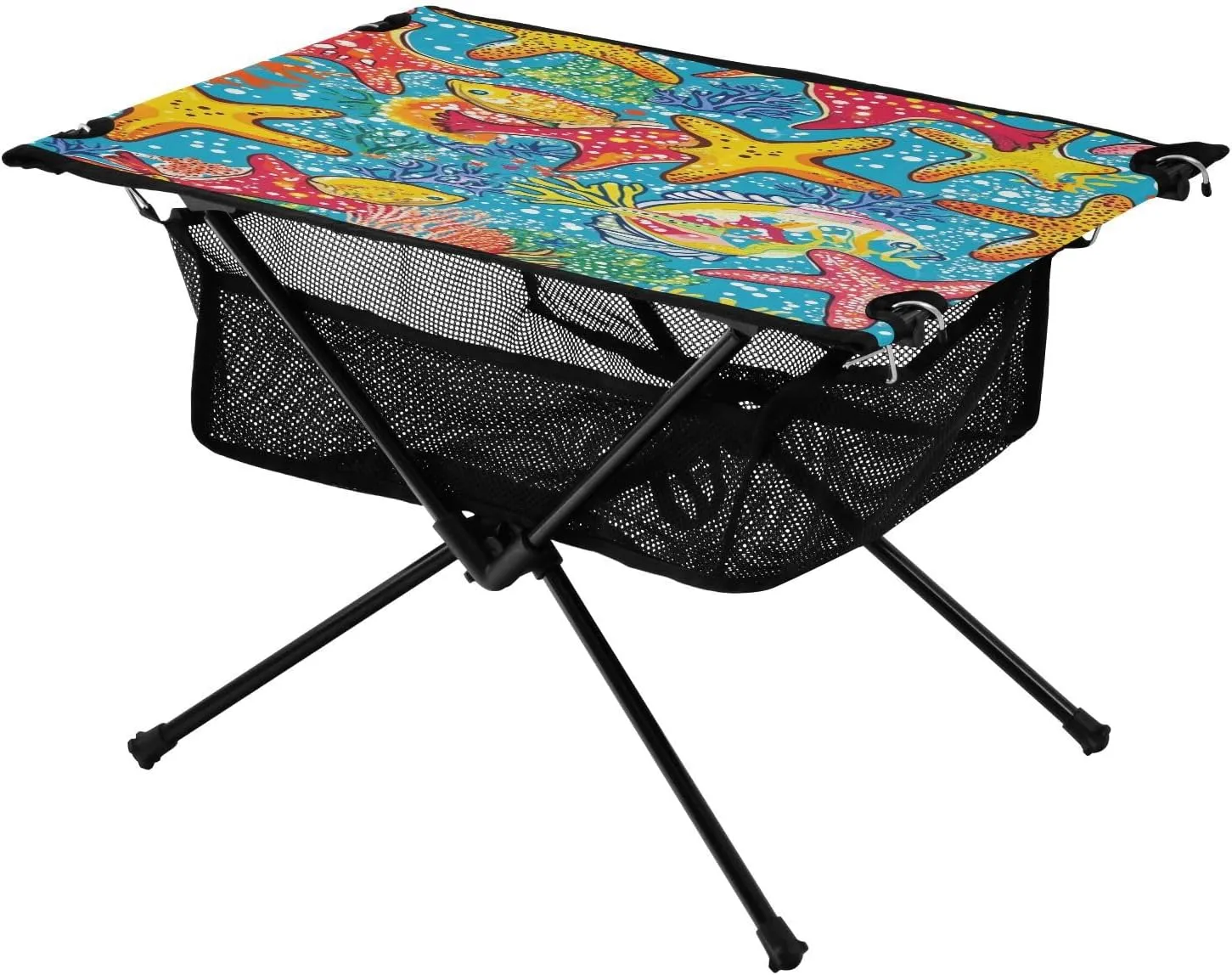 Camping Table Lightweight Portable Folding Table with Mesh Storage Net Ocean Themed Yellow Starfish Ideal for Camping Hiking Beach Picnic Travel Backyard