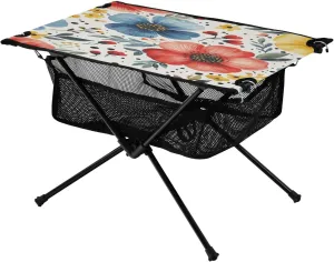 Camping Table Lightweight Portable Folding Table with Mesh Storage Net Poppy Blue Flower Ideal for Camping Hiking Beach Picnic Travel Backyard