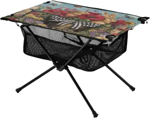 Camping Table Lightweight Portable Folding Table with Mesh Storage Net Rabbit Poppy Flower Ideal for Camping Hiking Beach Picnic Travel Backyard
