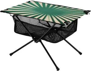 Camping Table Lightweight Portable Folding Table with Mesh Storage Net Radiation Stripes Green and White Ideal for Camping Hiking Beach Picnic Travel Backyard