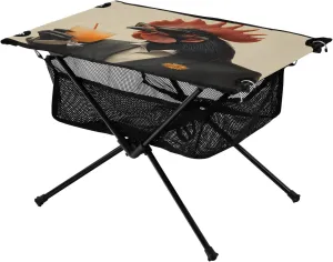 Camping Table Lightweight Portable Folding Table with Mesh Storage Net Rooster Chicken Juice Ideal for Camping Hiking Beach Picnic Travel Backyard