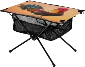 Camping Table Lightweight Portable Folding Table with Mesh Storage Net Rooster Chicken Mountain Ideal for Camping Hiking Beach Picnic Travel Backyard