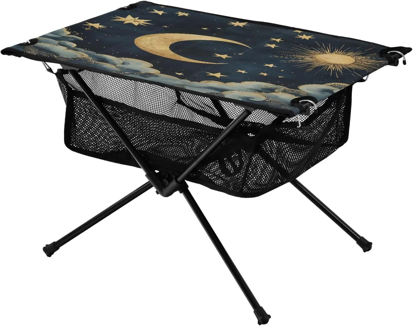 Camping Table Lightweight Portable Folding Table with Mesh Storage Net Star Moon Yellow Cloud Ideal for Camping Hiking Beach Picnic Travel Backyard