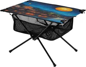 Camping Table Lightweight Portable Folding Table with Mesh Storage Net Starry Sky Galaxy Lamp Ideal for Camping Hiking Beach Picnic Travel Backyard
