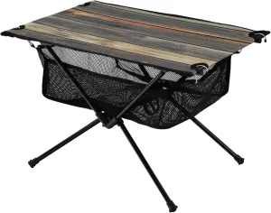 Camping Table Lightweight Portable Folding Table with Mesh Storage Net Wood Grain Black Ideal for Camping Hiking Beach Picnic Travel Backyard