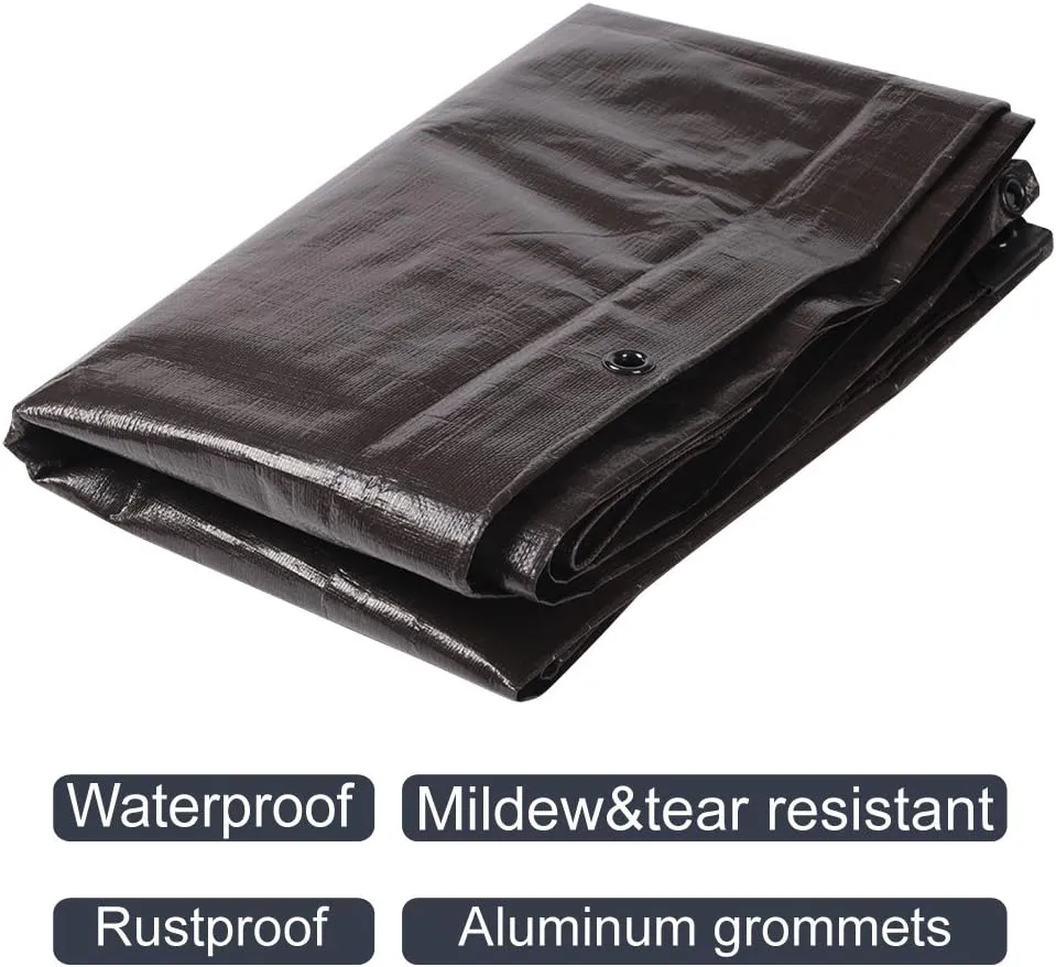 Camping Tarps Waterproof 9-mil Thick Heavy Duty Tarp Grommets Shelter for Boat Tent Yard 12'x16' Brown/Silver