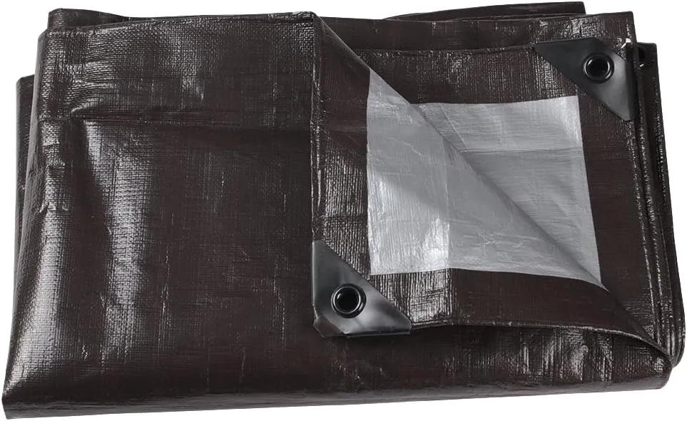 Camping Tarps Waterproof 9-mil Thick Heavy Duty Tarp Grommets Shelter for Boat Tent Yard 12'x16' Brown/Silver