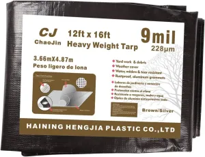 Camping Tarps Waterproof 9-mil Thick Heavy Duty Tarp Grommets Shelter for Boat Tent Yard 12'x16' Brown/Silver