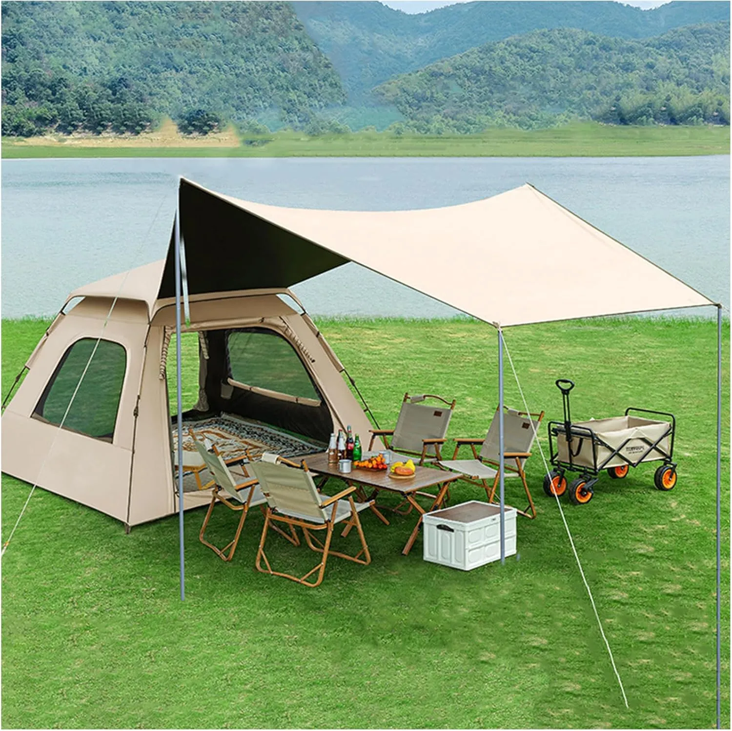 Camping Tent 4-8 Person, Pop Up Automatic Dome Beach Tents, Family Tent with Canopy & Picnic Mat, for Backpacking Hiking Mountaineering Trips,6 Person