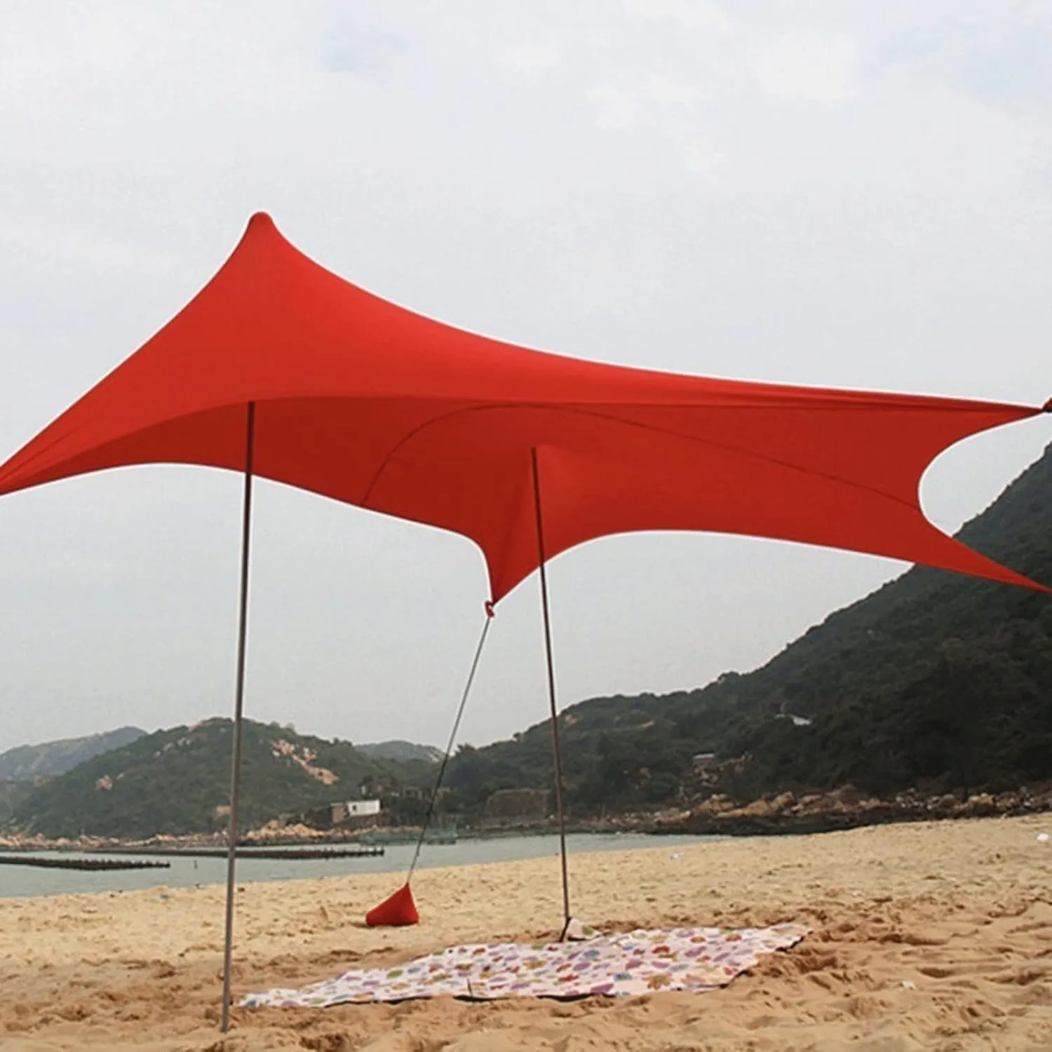 Camping Tent HOT Sea Beach CampingTent Tarp Sunshade Inflatable Shelter Canopy Sand Anchor Carry Bag Canopy Rain Protect Portable 2 Pole (Red One Size (Red One Size)