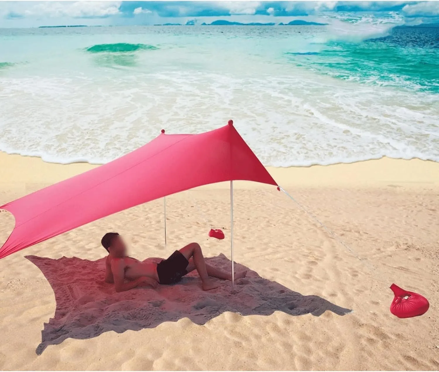 Camping Tent HOT Sea Beach CampingTent Tarp Sunshade Inflatable Shelter Canopy Sand Anchor Carry Bag Canopy Rain Protect Portable 2 Pole (Red One Size (Red One Size)