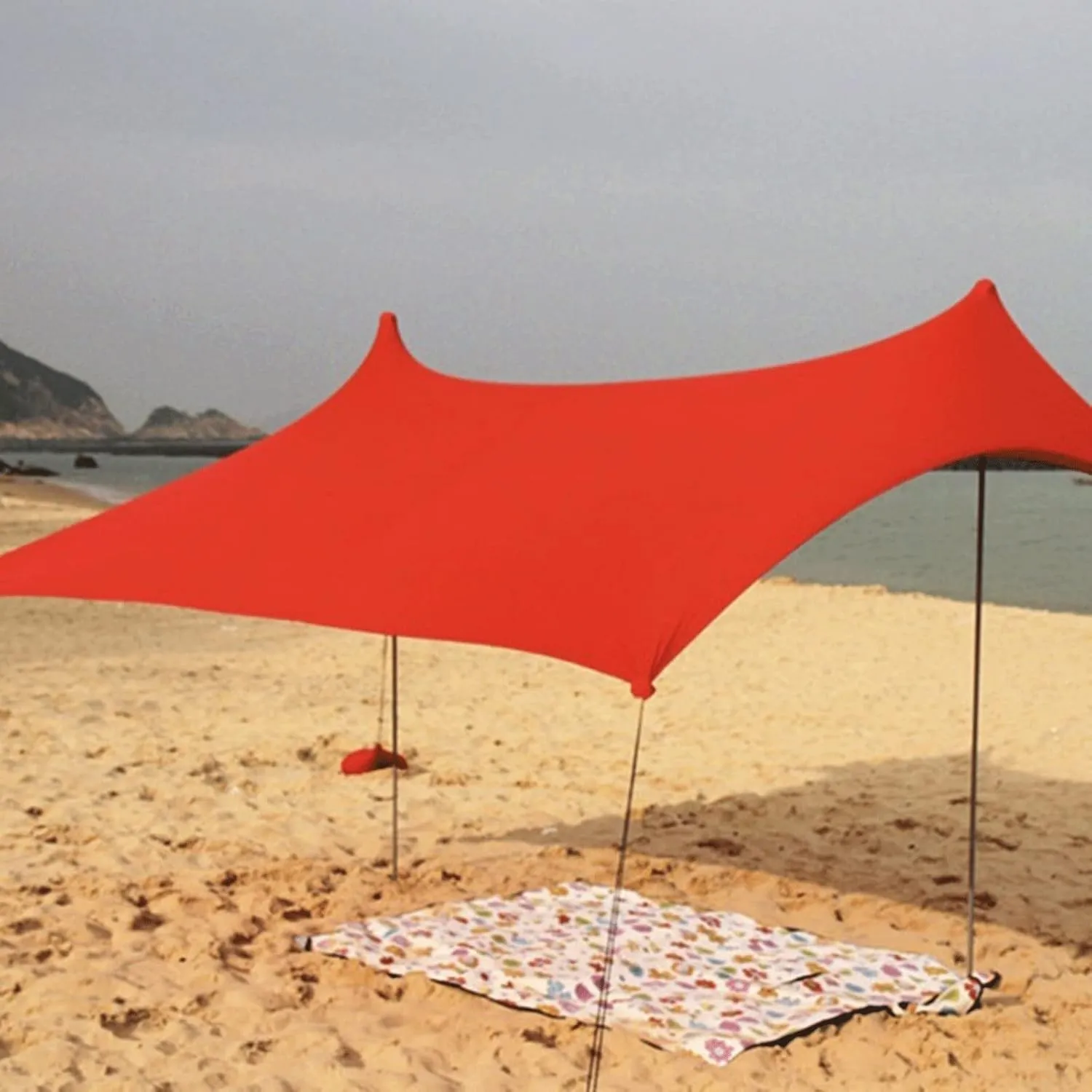 Camping Tent HOT Sea Beach CampingTent Tarp Sunshade Inflatable Shelter Canopy Sand Anchor Carry Bag Canopy Rain Protect Portable 2 Pole (Red One Size (Red One Size)