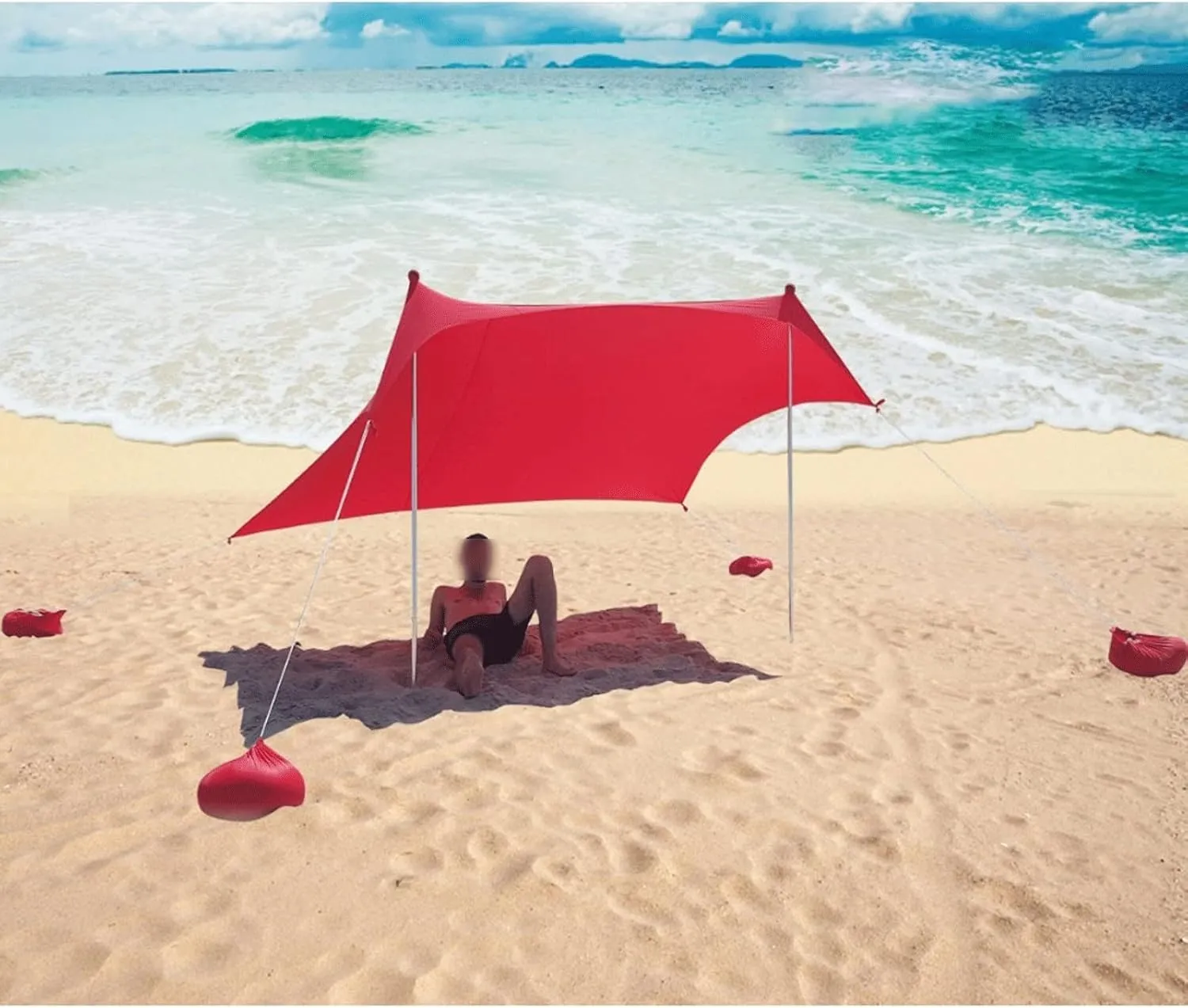 Camping Tent HOT Sea Beach CampingTent Tarp Sunshade Inflatable Shelter Canopy Sand Anchor Carry Bag Canopy Rain Protect Portable 2 Pole (Red One Size (Red One Size)