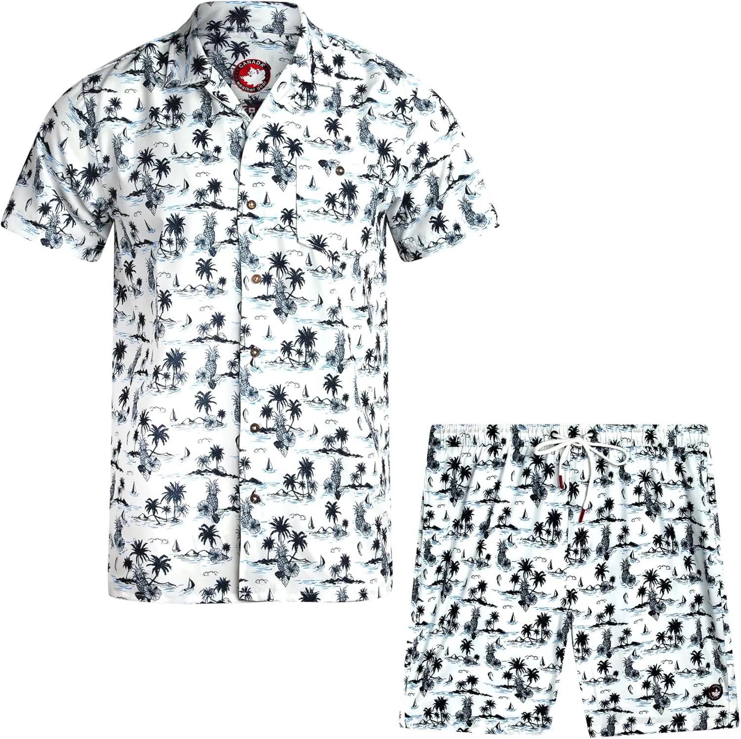 CANADA WEATHER GEAR Men's Beach Wear Set - 2 Piece Camp Hawaiian Shirt and Swim Shorts Vacation Outfit Set (Sizes: S-2XL)