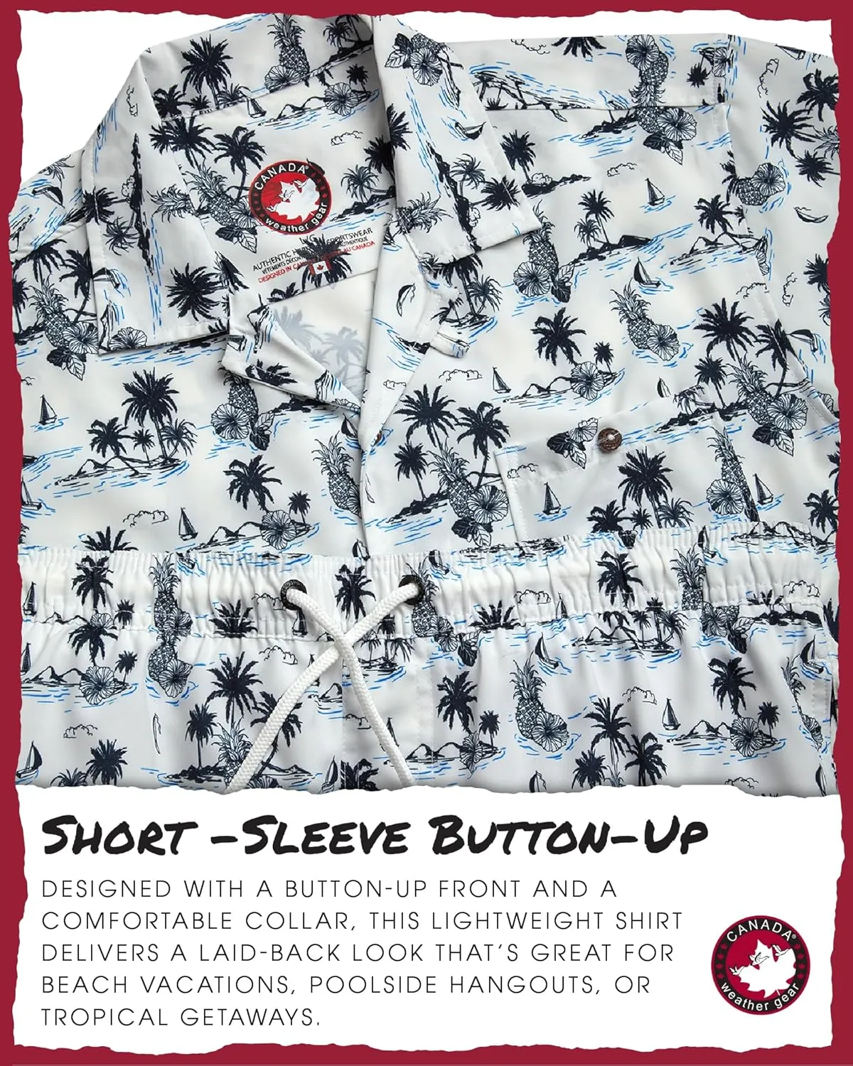 CANADA WEATHER GEAR Men's Beach Wear Set - 2 Piece Camp Hawaiian Shirt and Swim Shorts Vacation Outfit Set (Sizes: S-2XL)