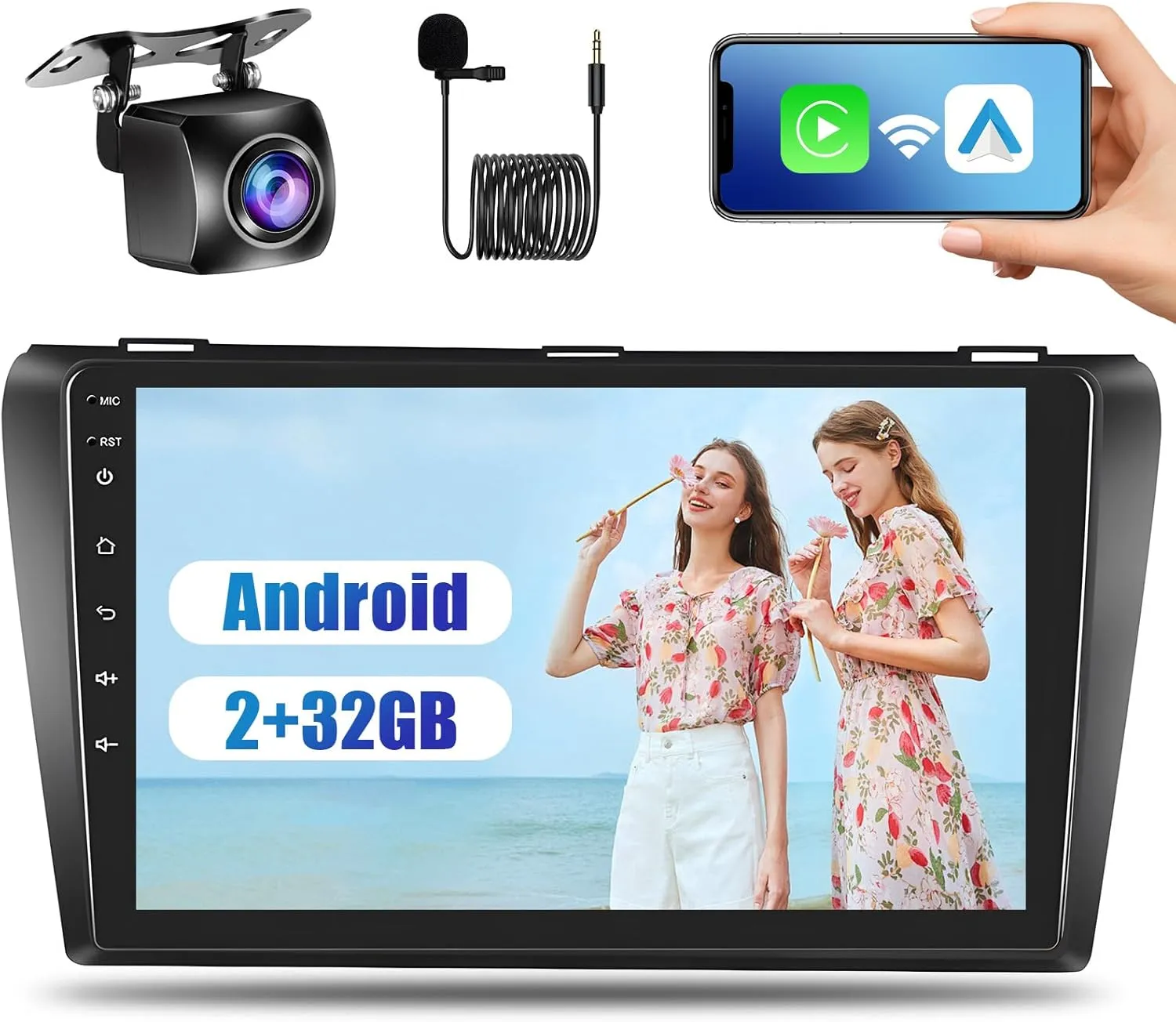 Car Radio for Mazda 3 2006-2012: [2G 32G] 9 inch Car Stereo with Wireless Carplay Android Auto, Touch Screen Upgrade for Mazda 3 with GPS Bluetooth WiFi SWC FM RDS DSP 26UI Backup Camera