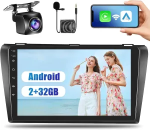 Car Radio for Mazda 3 2006-2012: [2G 32G] 9 inch Car Stereo with Wireless Carplay Android Auto, Touch Screen Upgrade for Mazda 3 with GPS Bluetooth WiFi SWC FM RDS DSP 26UI Backup Camera