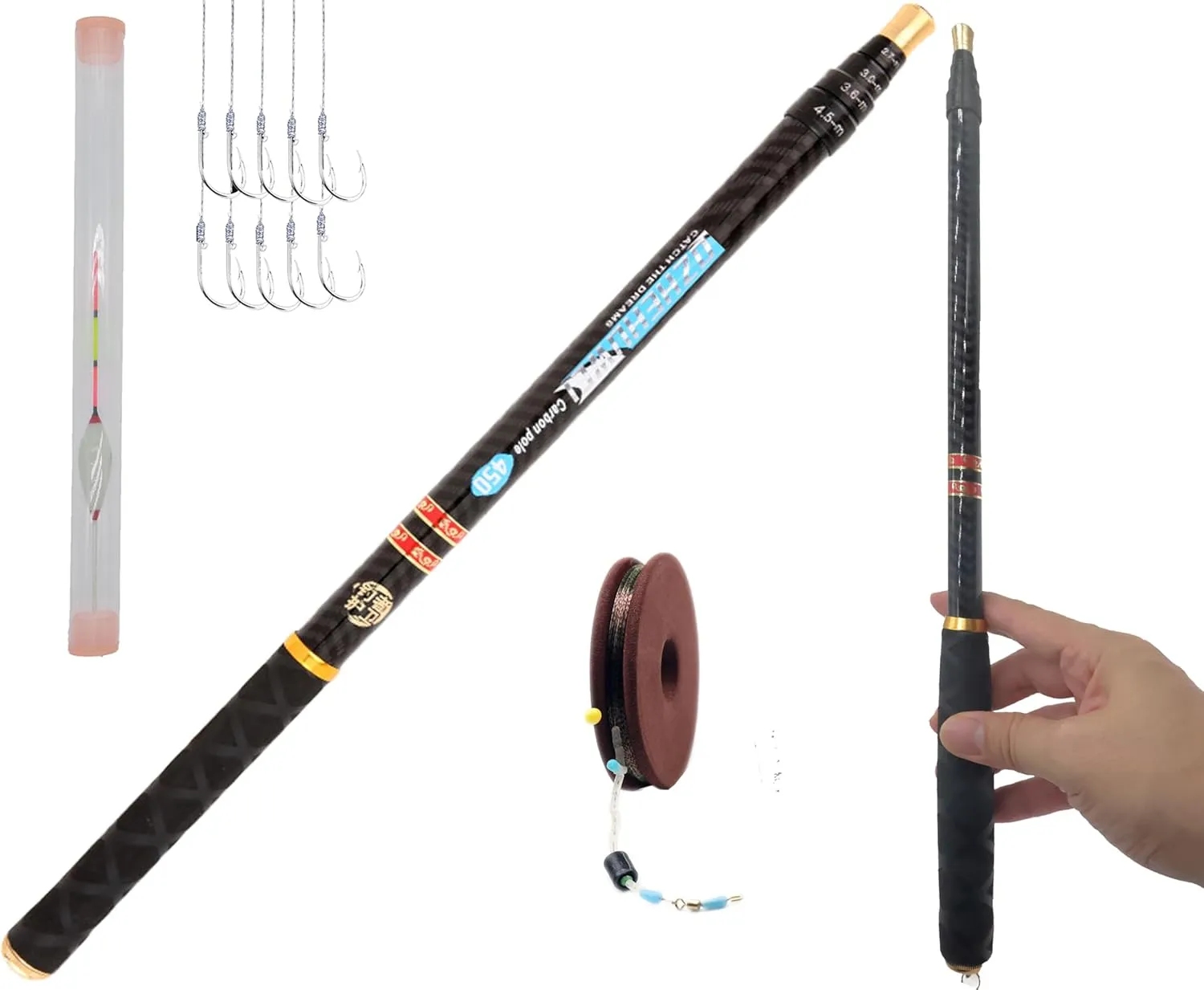 Carbon Fiber Tenkara Rod Fishing Rod 1:9 Action-Lightweight Collapsible Bass Crappie Floating Telescopic Rod 20.7FT with Zoom Rod Ultralight Small Hand Rod