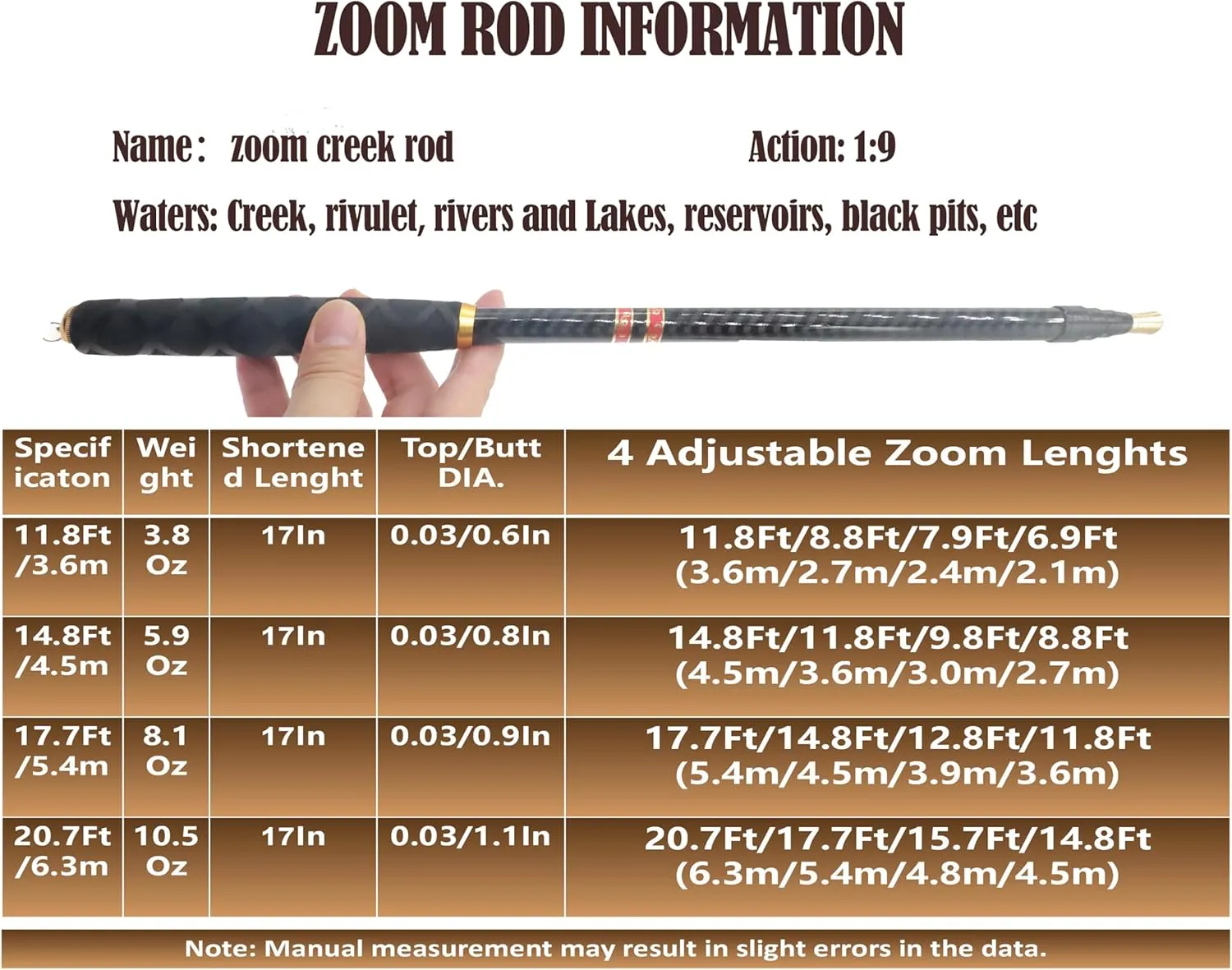 Carbon Fiber Tenkara Rod Fishing Rod 1:9 Action-Lightweight Collapsible Bass Crappie Floating Telescopic Rod 20.7FT with Zoom Rod Ultralight Small Hand Rod