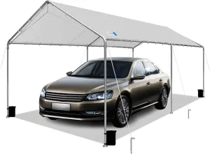 Carport Canopy 10'x20' Heavy Duty Carport, Waterproof & UV Protected Garage Top Tarp Shelter Cover with Reinforced Steel Cables, Outdoor Portable Garage for Car, Boat Tent, Light Grey