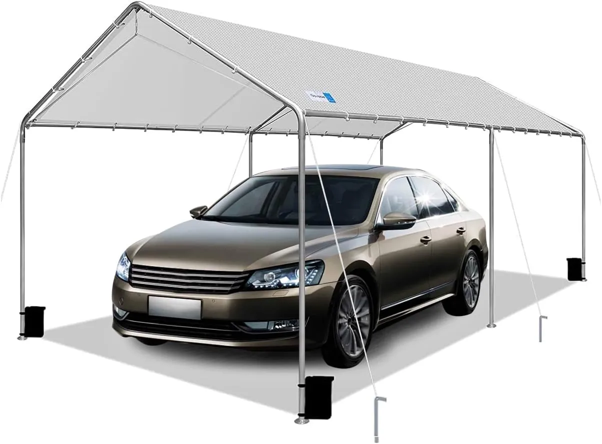 Carport Canopy 10'x20' Heavy Duty Carport, Waterproof & UV Protected Garage Top Tarp Shelter Cover with Reinforced Steel Cables, Outdoor Portable Garage for Car, Boat Tent, Light Grey