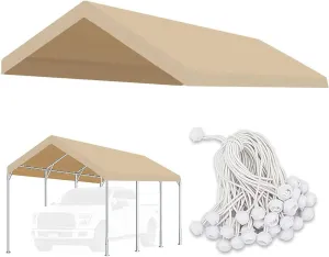 Carport Replacement Canopy Cover for Car Tent Top Garage Shelter Cover Tarp with Ball Bungees (Only Top Cover, Frame Not Include) (Ginger, 10’ x 20‘)