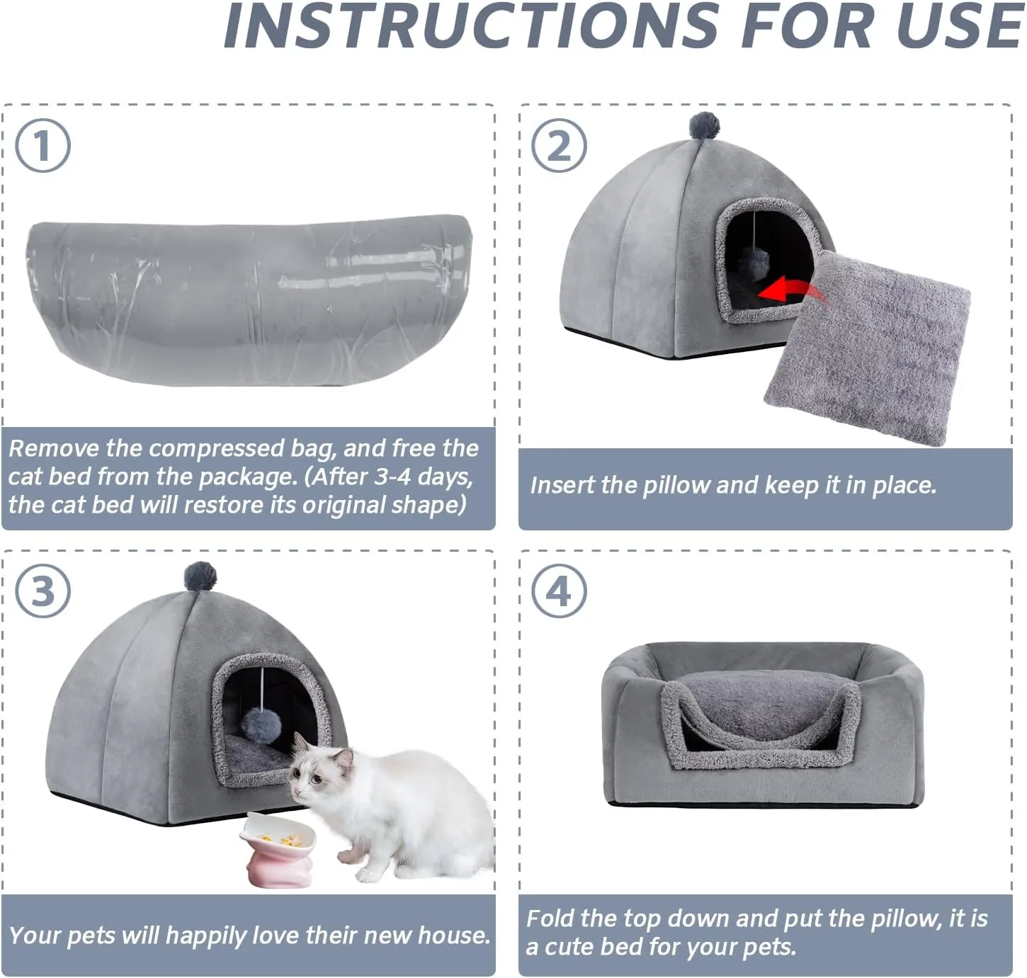 Cat Bed Cave for Indoor, Suitable for Cat Dome Bed, Hideaway Bed for Indoor Cats with Removable Mattress for Kittens.Cat Tent House for Dual Use (L:17"x17")