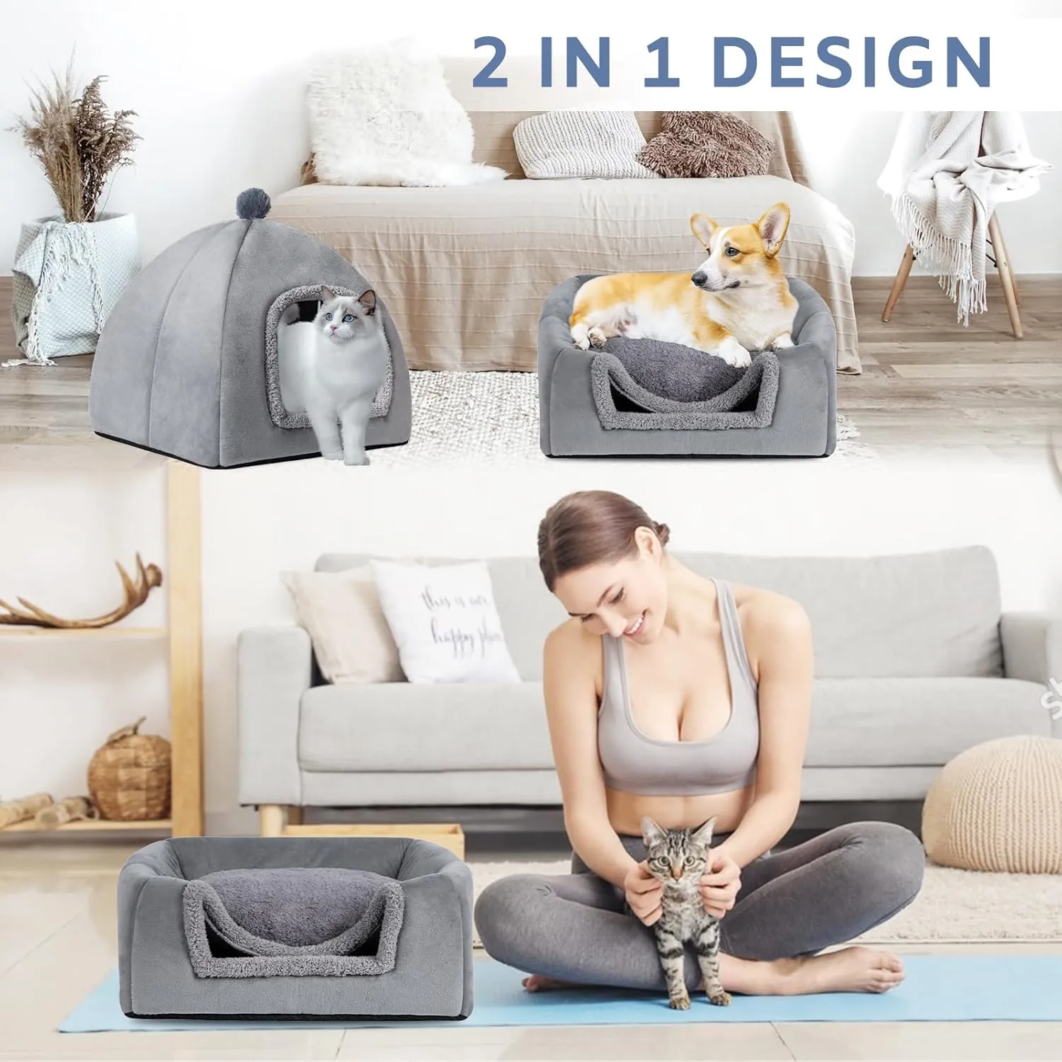 Cat Bed Cave for Indoor, Suitable for Cat Dome Bed, Hideaway Bed for Indoor Cats with Removable Mattress for Kittens.Cat Tent House for Dual Use (L:17"x17")