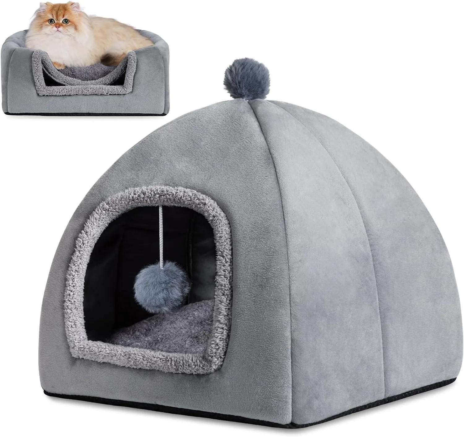 Cat Bed Cave for Indoor, Suitable for Cat Dome Bed, Hideaway Bed for Indoor Cats with Removable Mattress for Kittens.Cat Tent House for Dual Use (L:17"x17")