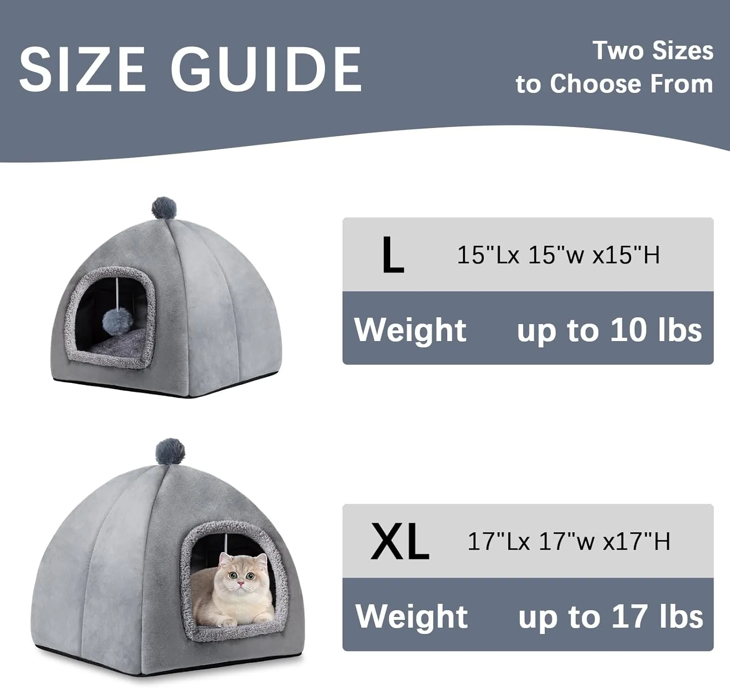 Cat Bed Cave for Indoor, Suitable for Cat Dome Bed, Hideaway Bed for Indoor Cats with Removable Mattress for Kittens.Cat Tent House for Dual Use (L:17"x17")
