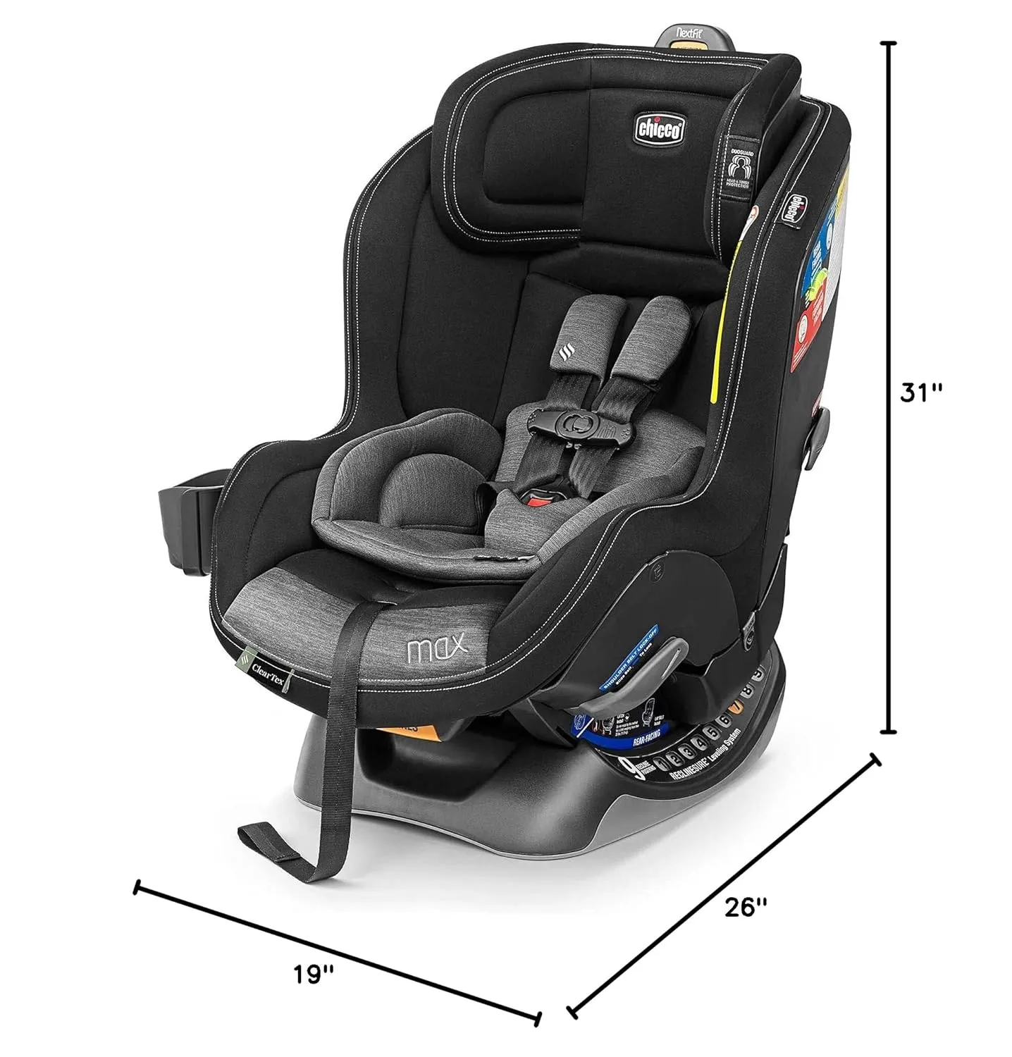 Chicco NextFit Max ClearTex Convertible Car Seat, Rear-Facing Seat for Infants 4-50 lbs., Forward-Facing Toddler Car Seat 22-65 lbs., Baby Travel Gear | Shadow/Black