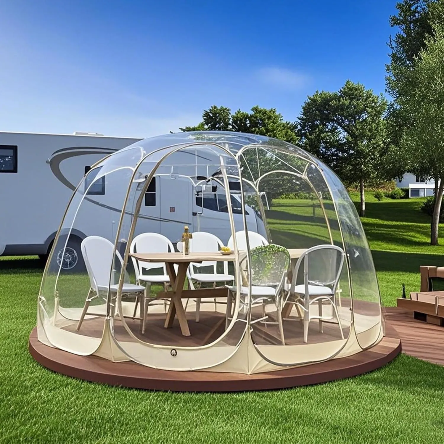 Clear Garden Dome Tent for Camping, Pop Up Transparent Bubble Tent for Patio Dining, Outdoor Lounge, and Tiny Home Use
