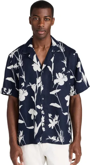 Club Monaco Men's Camp Collar Linen Floral Shirt